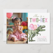 Girly Two-Rex Dinosaurus Verjaardag Uitnodiging (Voorkant)
