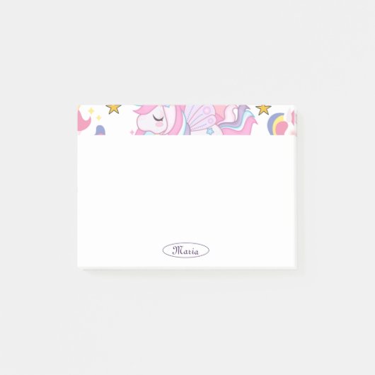 Girly Unicorn Rainbow Stars Aangepaste naam Post-it® Notes (Voorkant)