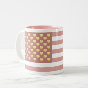 Girly US Flag Blush Pink Patriotic Tweekleurige Koffiemok