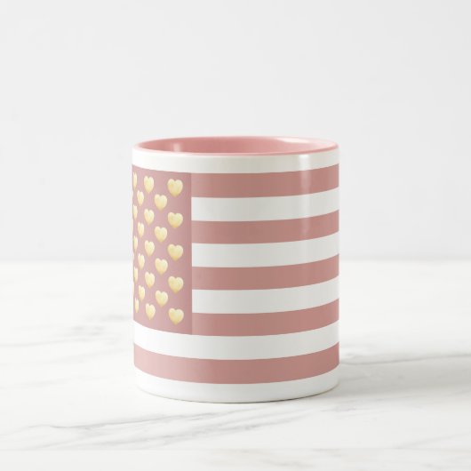 Girly US Flag Blush Pink Patriotic Tweekleurige Koffiemok (Center)