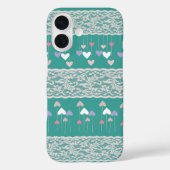Girly versierd hartpatroon met kant Turquoise Case-Mate iPhone Case (Achterkant)