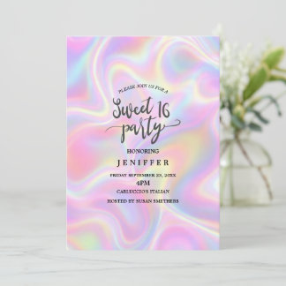 Girly Vibrant Pastel Holographic Swirl Design      Kaart