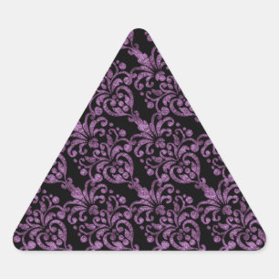 Girly Victoriaans Paars Glittery Damask Pattern Driehoek Sticker