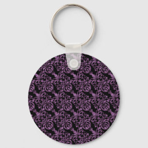 Girly Victoriaans Paars Glittery Damask Pattern Sleutelhanger