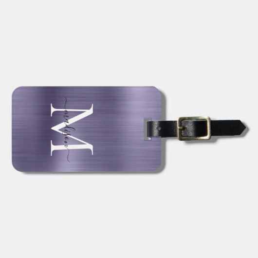 Girly Violet Geborsteld Metalen Script Monogram Gl Bagagelabel (Voorkant horizontaal)
