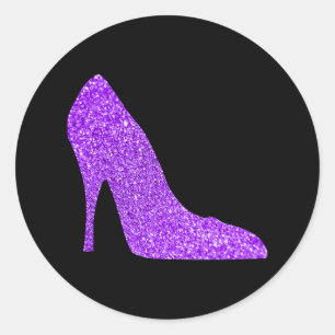 Girly Violet Glitter High Hiel Black Ronde Sticker