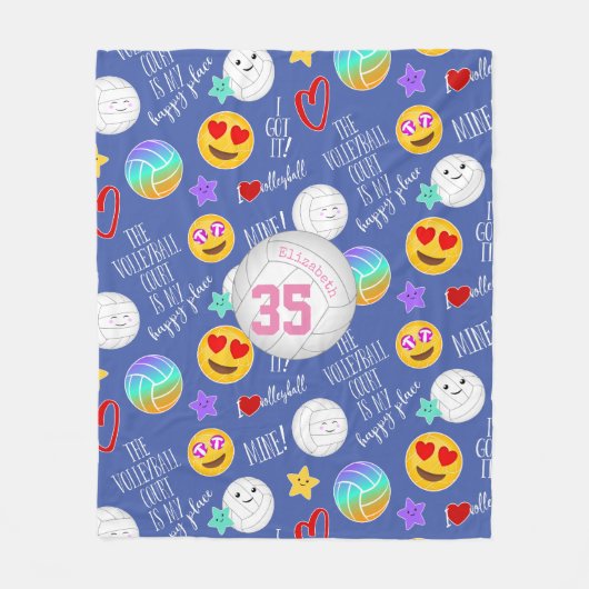 Girly volleybal Kawaii emoji en typografie Fleece Deken (Voorkant)