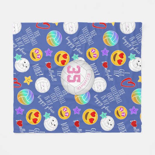 Girly volleybal Kawaii emoji en typografie Fleece Deken (Voorkant (Horizontaal))