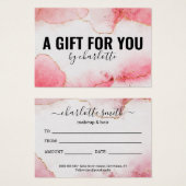 Girly Watercolor Pink Gold Certificat cadeau (Devant & derrière)