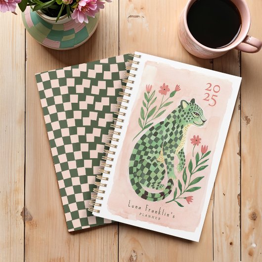 Girly Waterverf Abstracte Geruite Cheetah Bloemen Planner