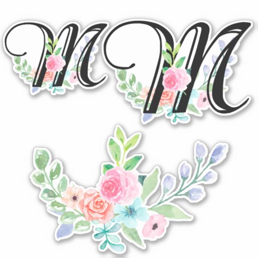 Girly Waterverf Bloemenbrief M Sticker (Voorkant)