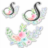 Girly Waterverf Bloemenbrief S Sticker (Voorkant)