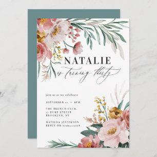 Girly waterverf floral 30th verjaardag roze blauw