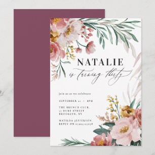 Girly waterverf floral 30th verjaardag roze blauw