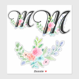 Girly Waterverf Floral Letter M Sticker