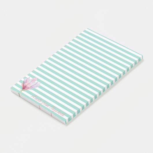 Girly Waterverf Magnolia op Stripes-Personalized Post-it® Notes (Schuin)