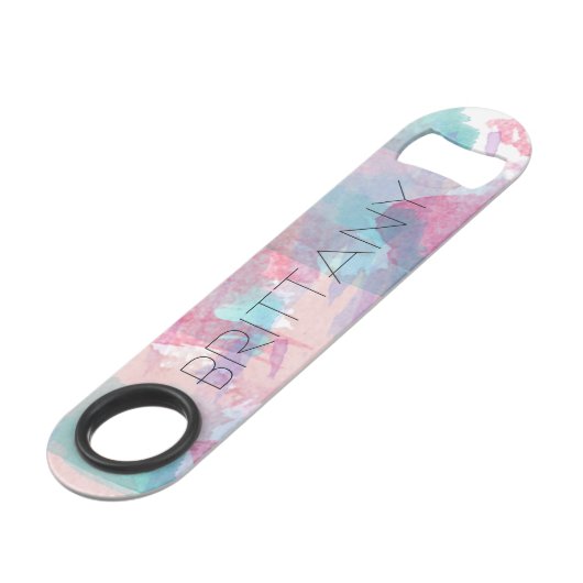 Girly Waterverf Splash Monogram Speed Flessenopener (Voorkant Gekanteld)