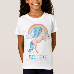 Girly Waterverf Unicorn Rainbow "Believe" T-shirt