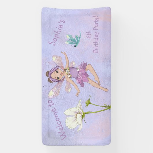 Girly Whimsical Paarse Dragonfly Birthday Spandoek (Verticaal)