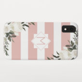 Girly White Floral Roze Gestreept Ingelijst Monogr Case-Mate iPhone Case (Achterkant (horizontaal))