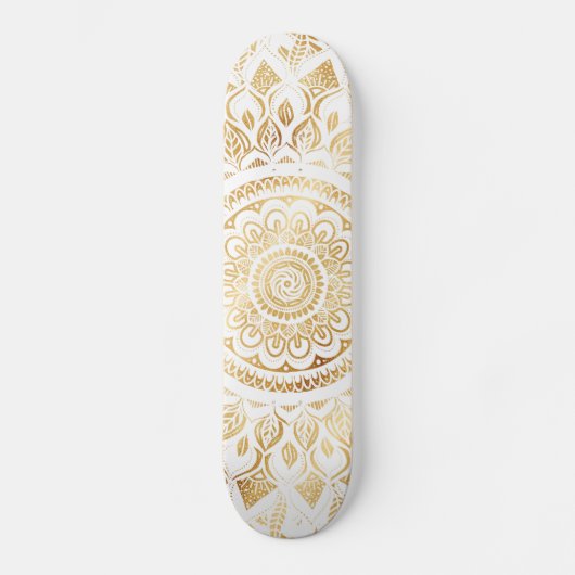 Girly White Gold Mandala Floral Skateboard (Voorkant)