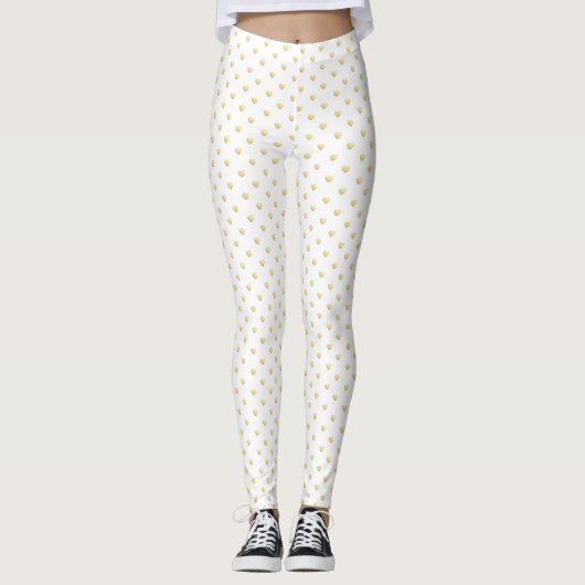 Girly White Hearts Pattern Gold Leggings (Voorkant)