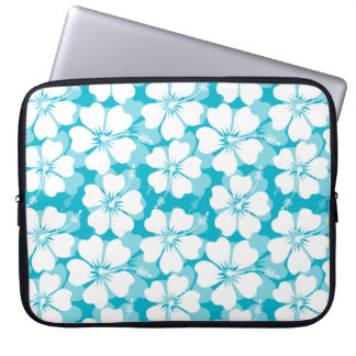 Girly White Tropische Hibiscus Patroon op Turquois Laptop Sleeve