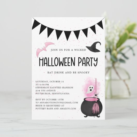 Girly Wicked Halloween Uitnodiging (Staand voorkant)