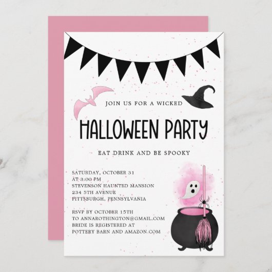 Girly Wicked Halloween Uitnodiging (Voorkant / Achterkant)