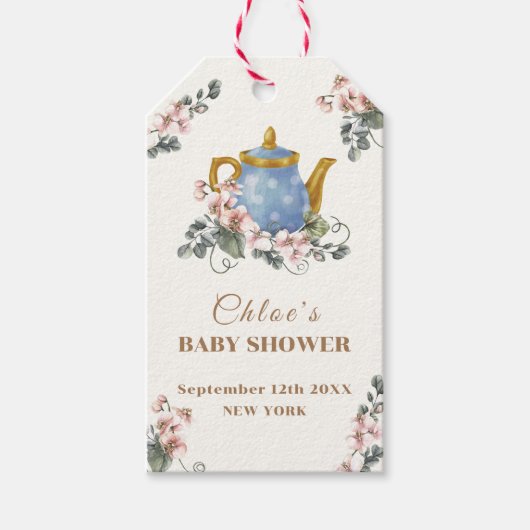  Girly Wildflower Tea Baby shower Cadeaulabel (Voorkant)