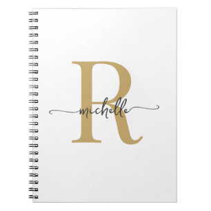 Girly Wit Goud Modern Script Monogram Naam Notitieboek