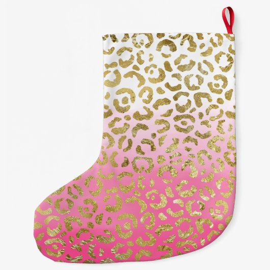 Girly Wit Roze Goud Glam Luipaard Grote Kerstsok (Achterkant)