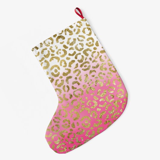 Girly Wit Roze Goud Glam Luipaard Grote Kerstsok (Achterkant (Hangend))