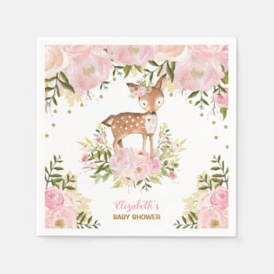 Girly Woodland Deer Pink Gold Peonies Forest Servet
