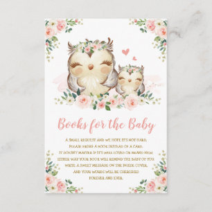 Girly Woodland Floral Owl Breng een boek voor Baby Informatiekaartje