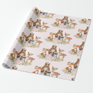 Girly Woodland Forest Animals Baby shower Birthday Cadeaupapier