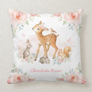 Girly Woodland Pink Floral Deer Bunny Nursery Kussen
