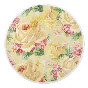 Girly Yellow Roses en Roze Daisies Keramische Knop