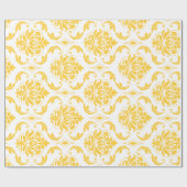 Girly Yellow White  Damask Pattern Cadeaupapier (Vlak)