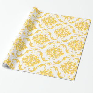 Girly Yellow White  Damask Pattern Cadeaupapier