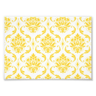 Girly Yellow White  Damask Pattern Foto Afdruk