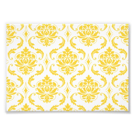 Girly Yellow White Damask Pattern Foto Afdruk (Voorkant)