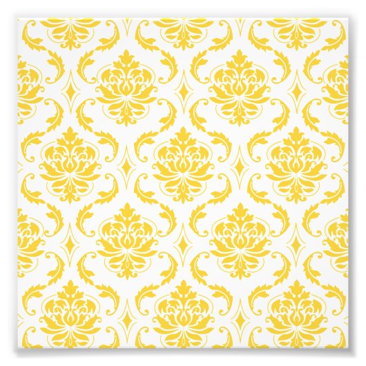Girly Yellow White  Damask Pattern Foto Afdruk (Voorkant)