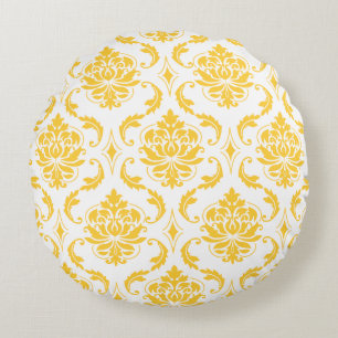Girly Yellow White  Damask Pattern Rond Kussen