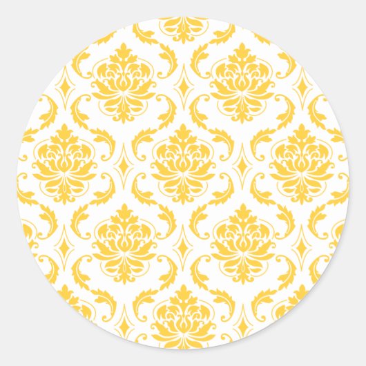 Girly Yellow White Damask Pattern Ronde Sticker (Voorkant)