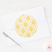 Girly Yellow White Damask Pattern Ronde Sticker (Envelop)