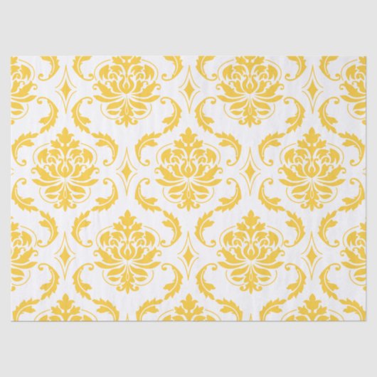 Girly Yellow White Damask Pattern Tissuepapier (Voorkant)