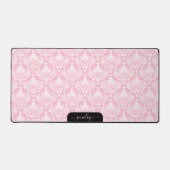 Girly zacht roze en wit damast patroon monogram bureaumat (Voorkant)