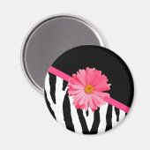 Girly Zebra Pattern Cute Pink Daisy met naam Magneet (Voorkant / Achterkant)