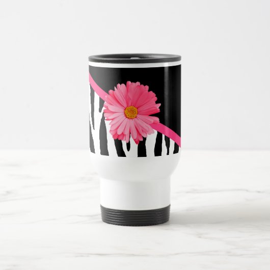Girly Zebra Pattern Cute Pink Daisy met naam Reisbeker (Center)